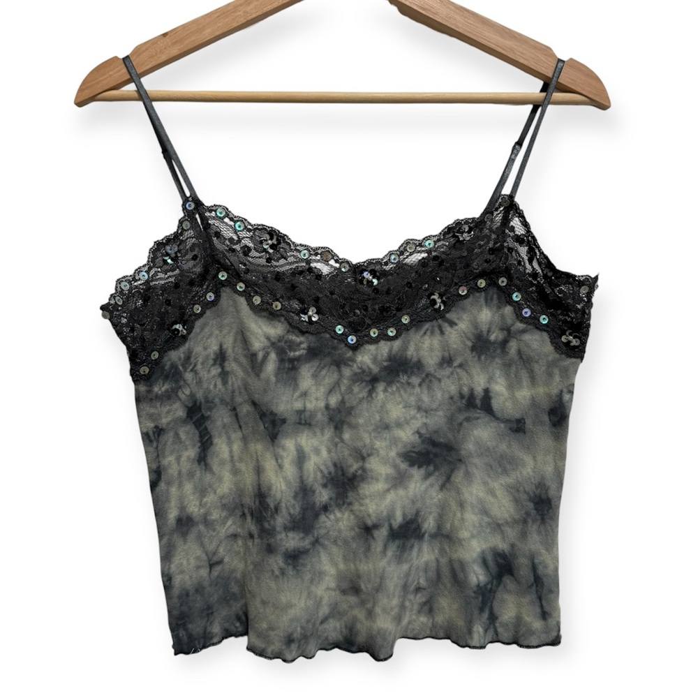 Lapis Y2K Lace Trim Sequin Tie Dye Crop Camisole